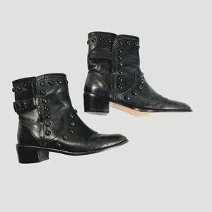 Loeffler Randall Ferris Studded Leather Ankle Boots Black Boho Festival 7